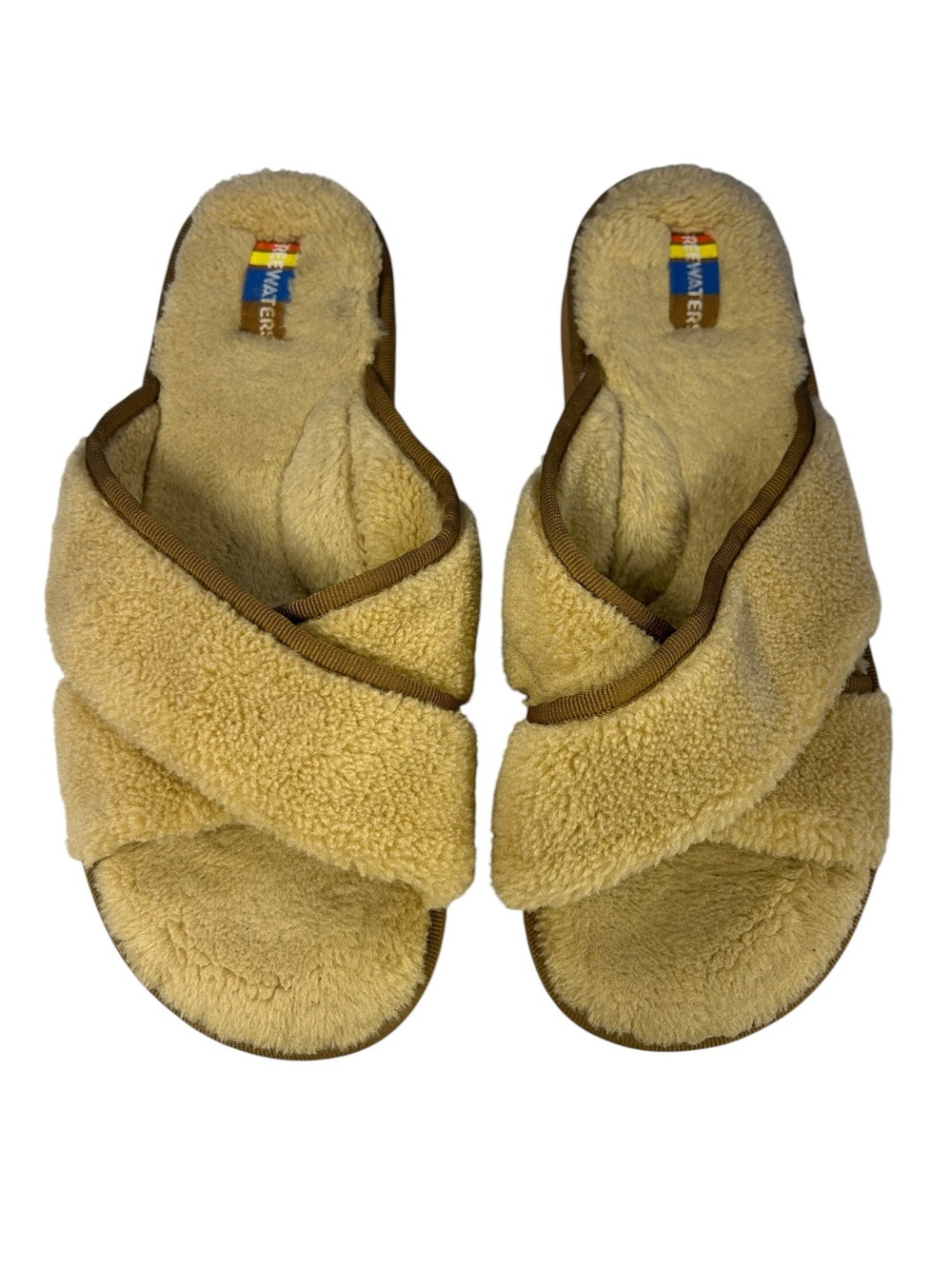 Freewaters Sherpa Slide Sandals Womens 9-10 Tan Fuzzy Cozy Comfort Slip On